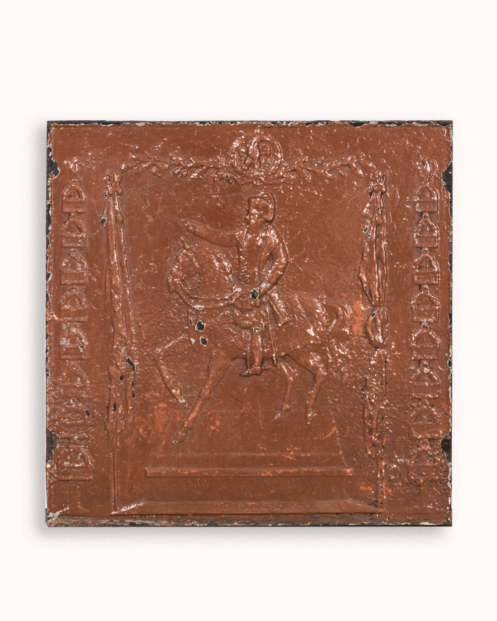 Napoleon on Horseback Fireback, Brown Enamel Cast Iron