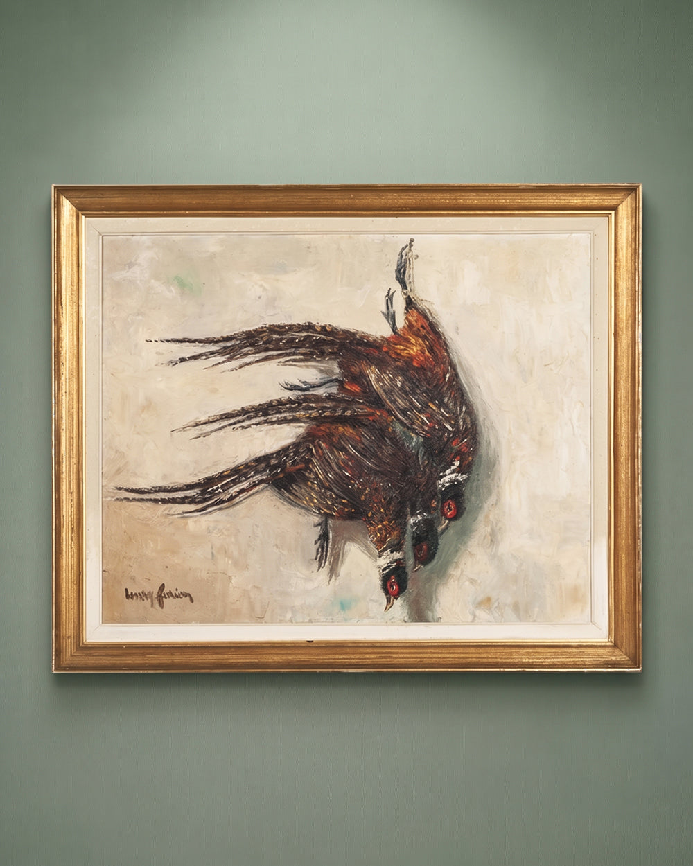 Mid Century Still Life with Hanging Pheasants by Henry Farion