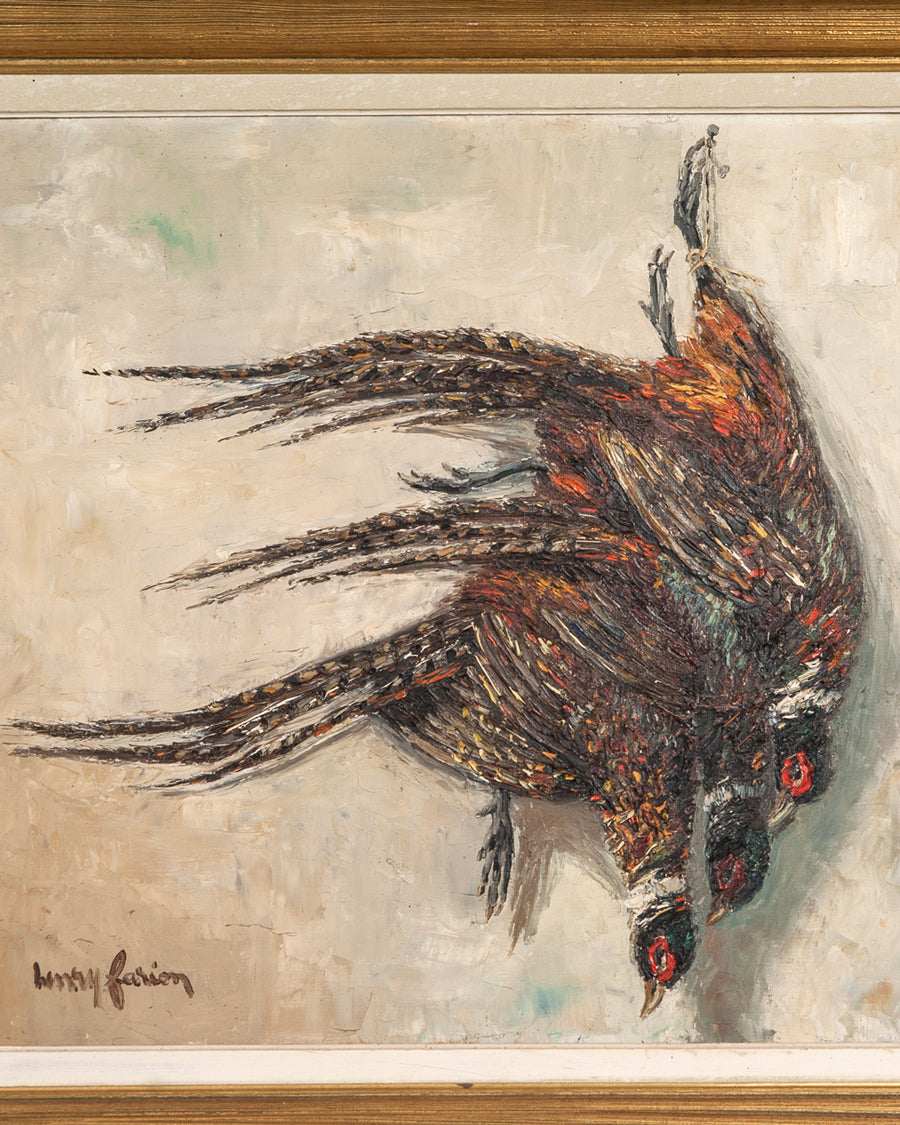 Mid Century Still Life with Hanging Pheasants by Henry Farion