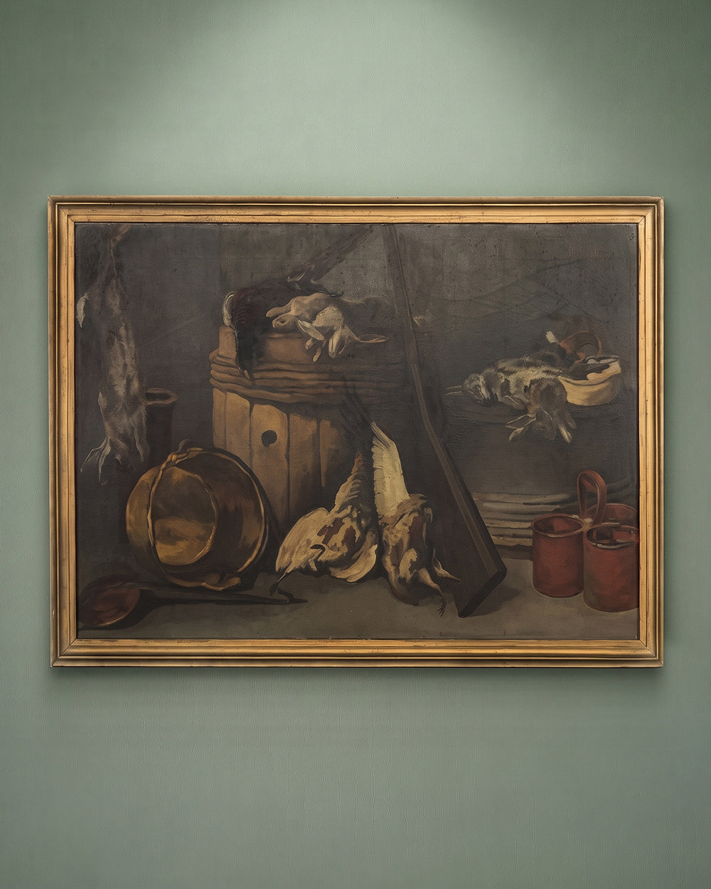 Mid-Century French Hunting Still Life Oil Painting