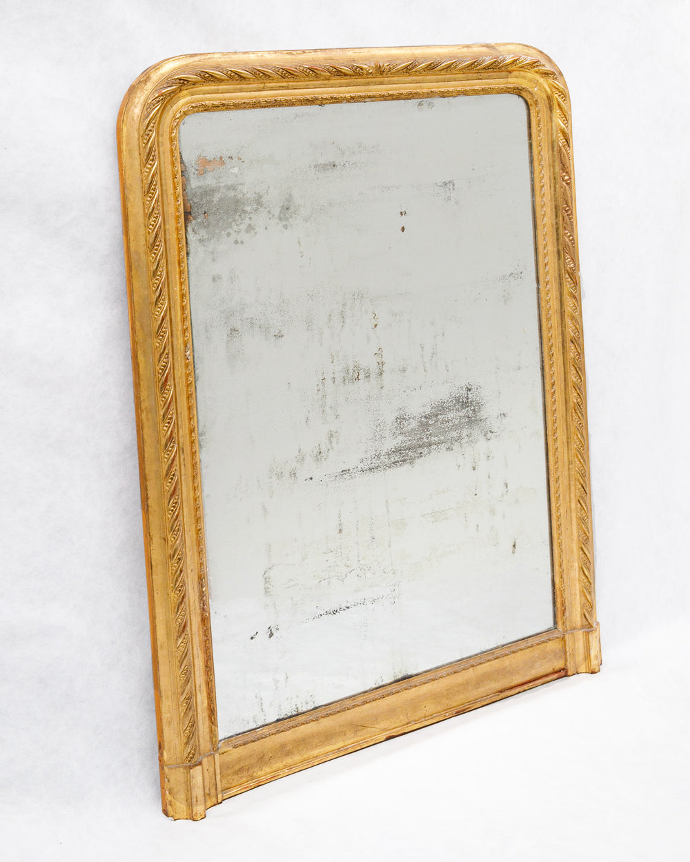 19th C Distressed Mirror with Faux Ribbon Frame