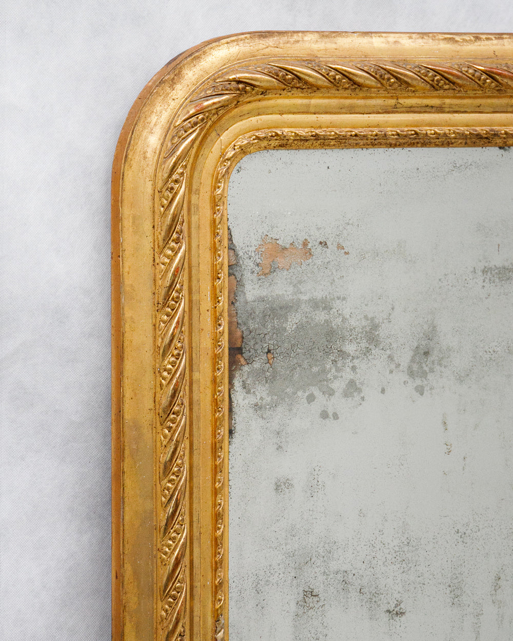 19th C Distressed Mirror with Faux Ribbon Frame