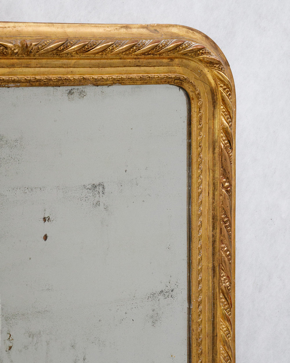 19th C Distressed Mirror with Faux Ribbon Frame