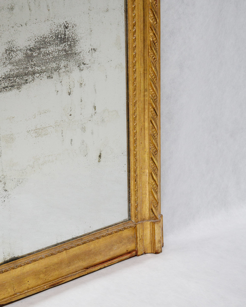 19th C Distressed Mirror with Faux Ribbon Frame