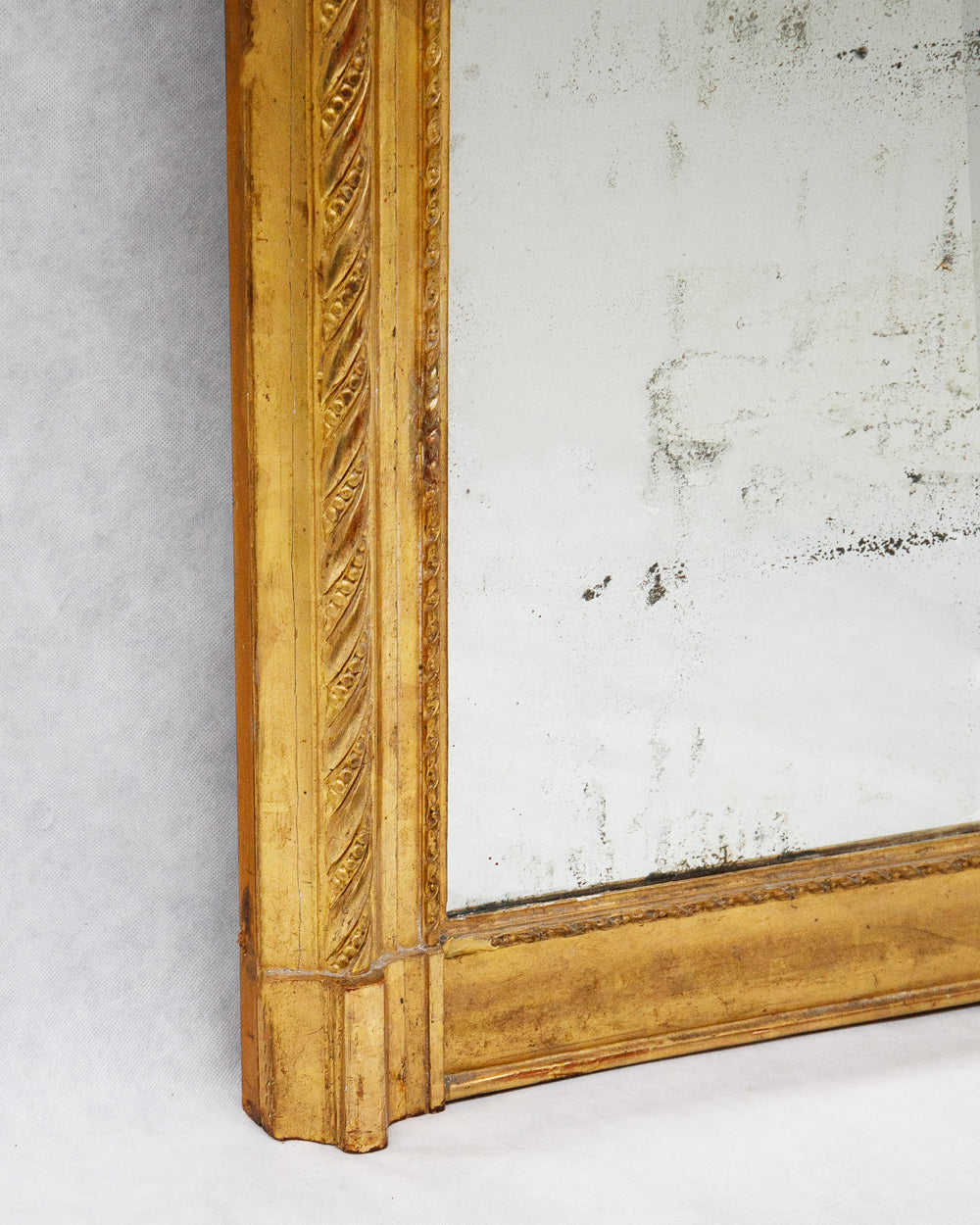 19th C Distressed Mirror with Faux Ribbon Frame