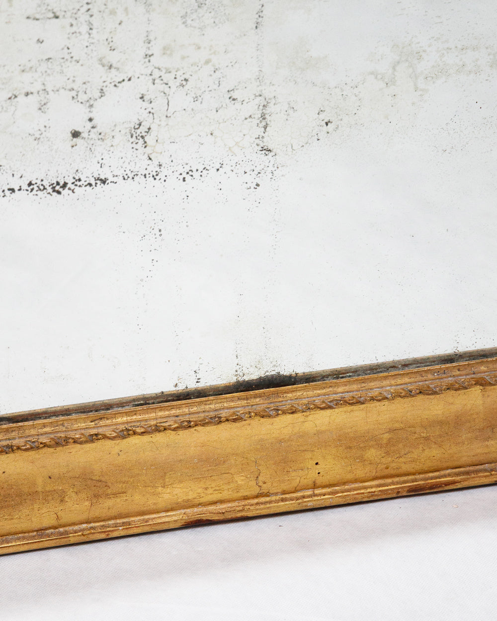 19th C Distressed Mirror with Faux Ribbon Frame