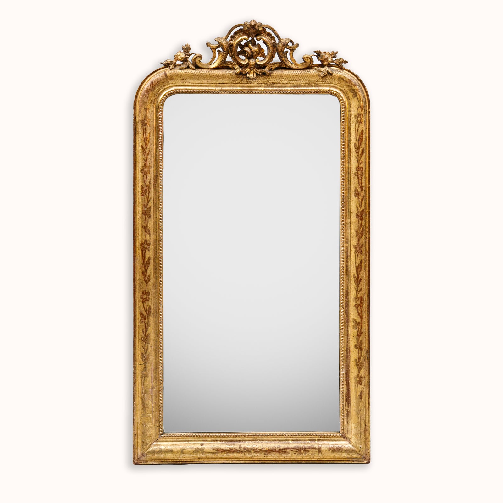 19th C Louis Philippe Mirror with Ornate Rose Crest