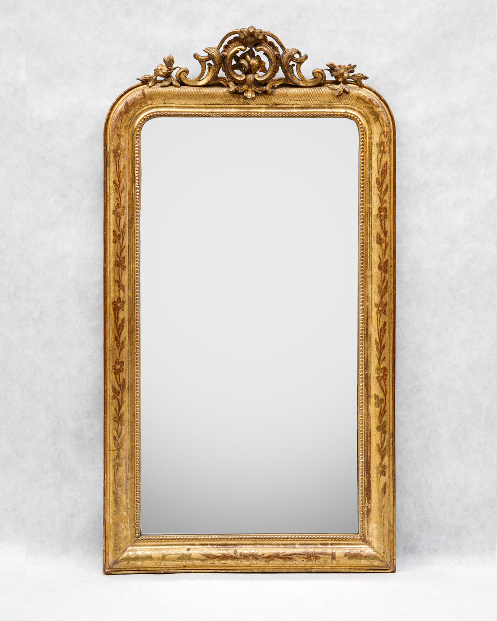 19th C Louis Philippe Mirror with Ornate Rose Crest