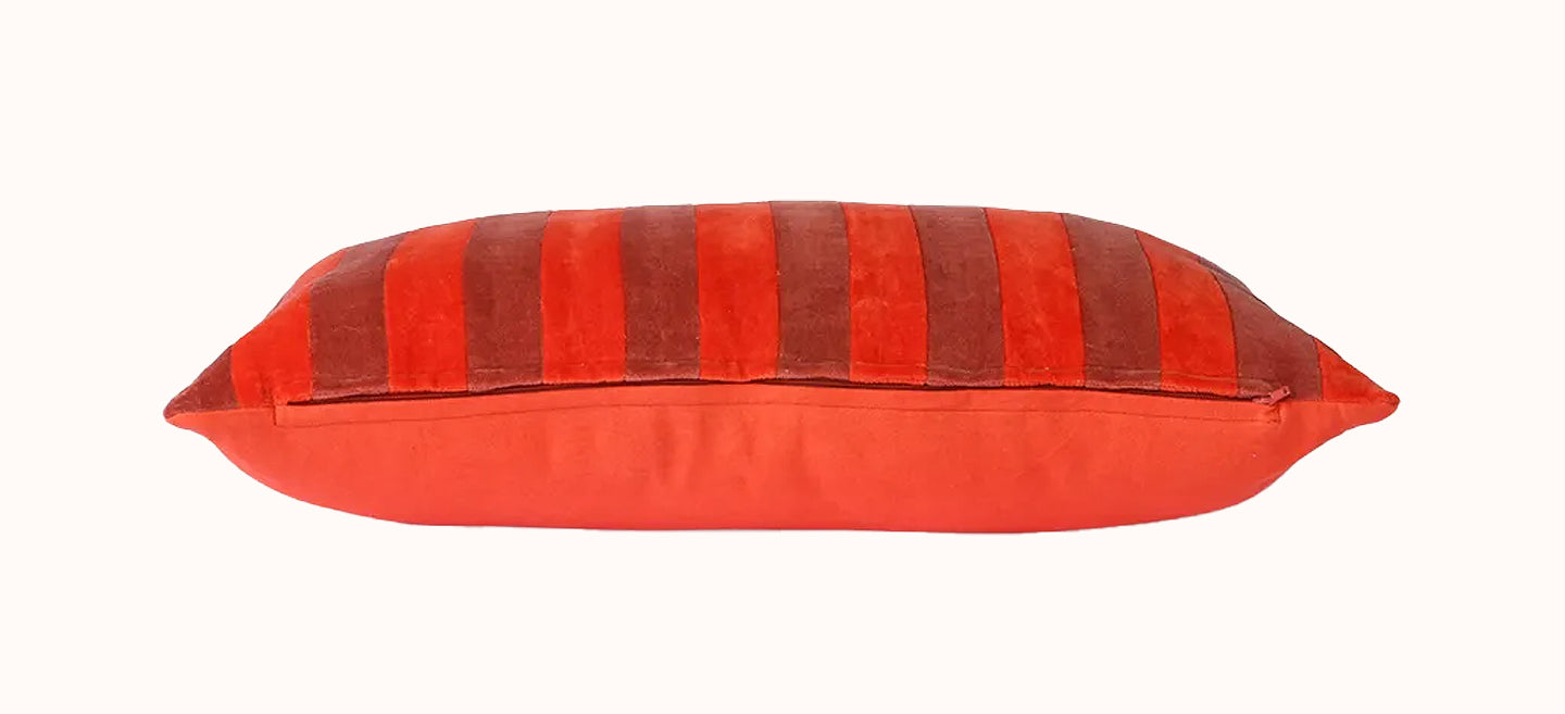 Velvet Striped Pillow Bordeaux and Red