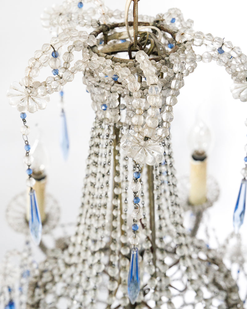 19th Century Italian Beaded Chandelier with Sapphire Blue Drops
