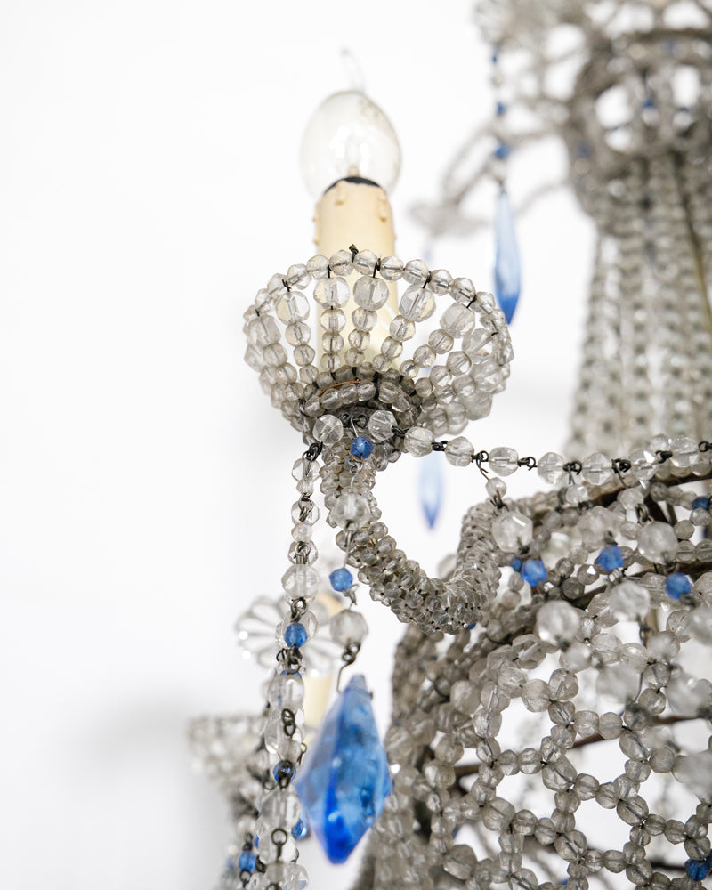 19th Century Italian Beaded Chandelier with Sapphire Blue Drops