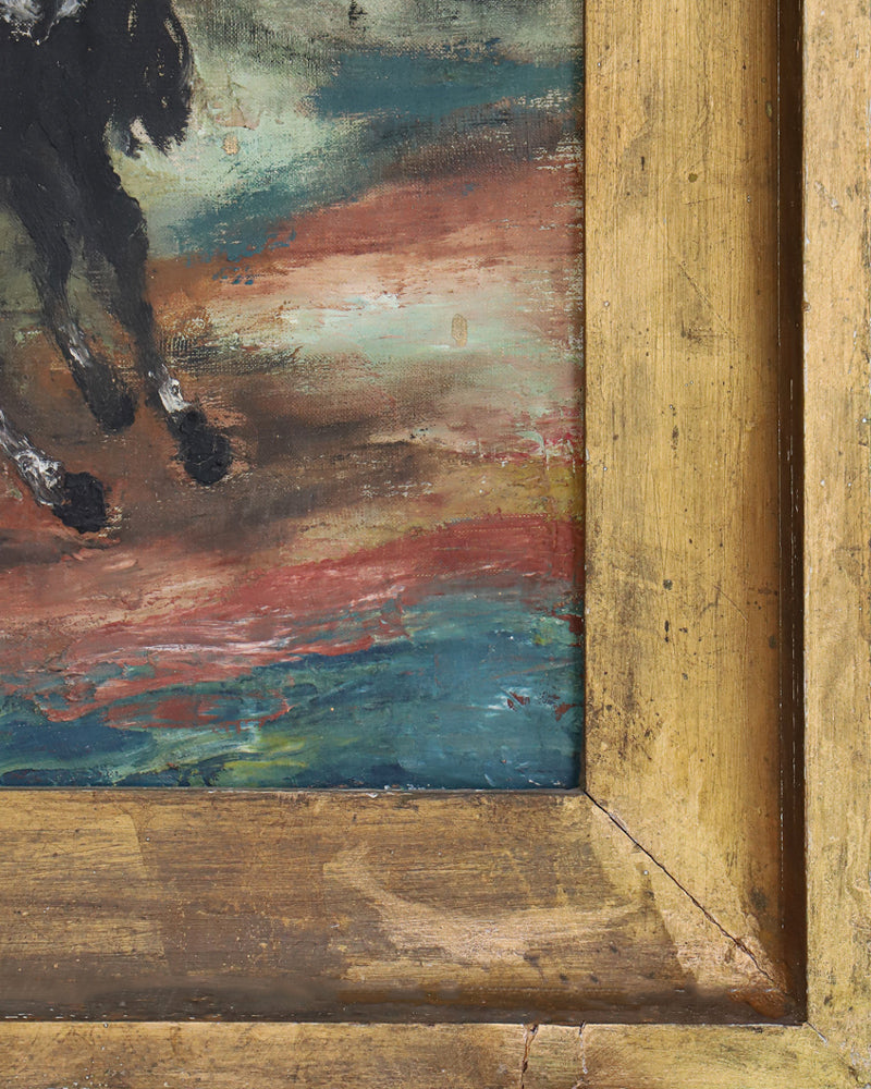 19th Century Antique Painting of Jockeys in Action by Giacomo Varese