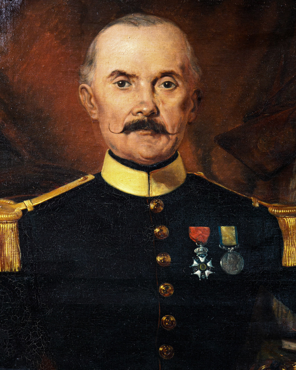 Large 19th C Portrait of a Decorated Gentleman & His Dog, 1879