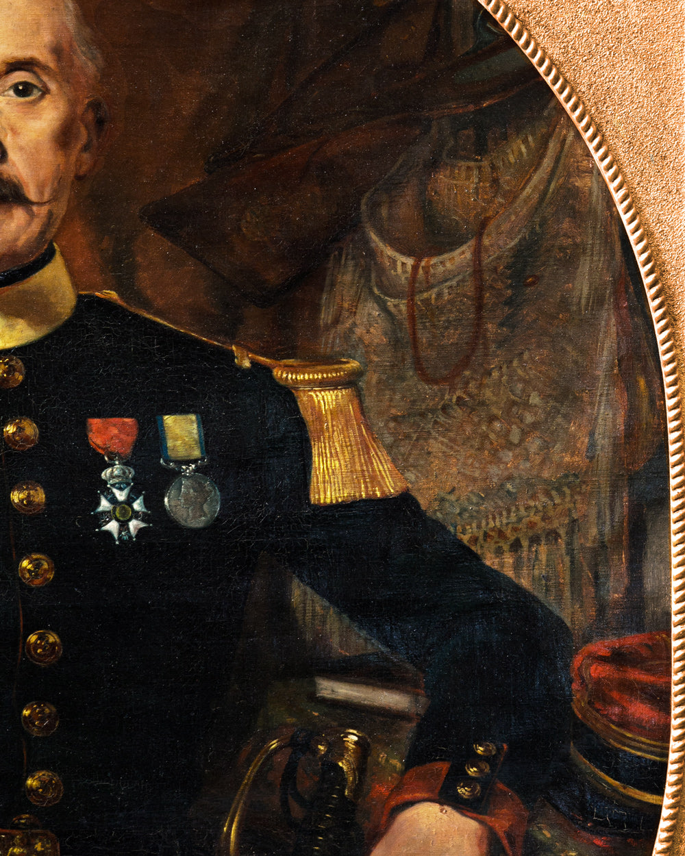 Large 19th C Portrait of a Decorated Gentleman & His Dog, 1879