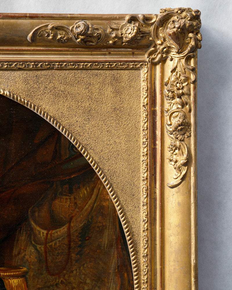 Large 19th C Portrait of a Decorated Gentleman & His Dog, 1879