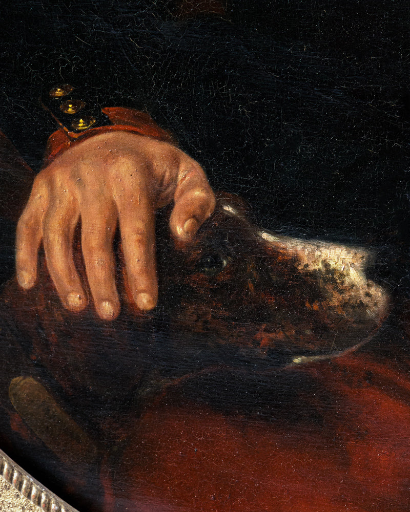 Large 19th C Portrait of a Decorated Gentleman & His Dog, 1879