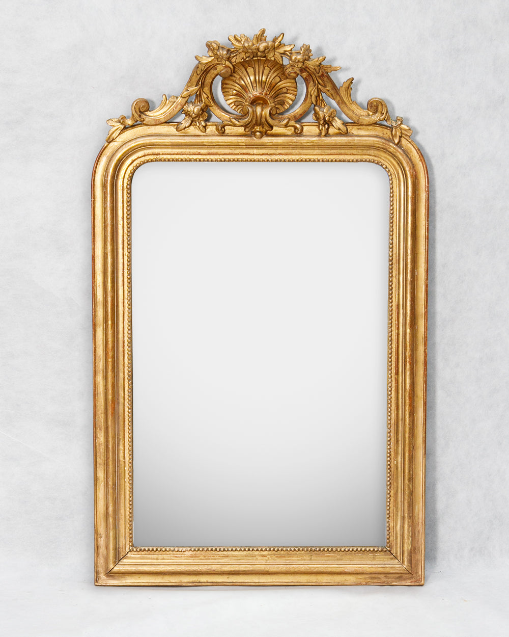 19th C Louis Philippe Mirror with Small Shell and Flower Crest