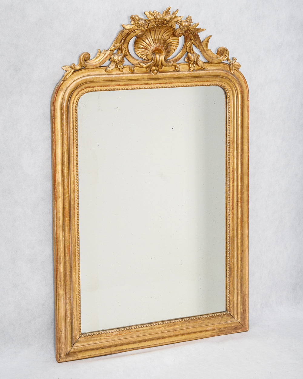 19th C Louis Philippe Mirror with Small Shell and Flower Crest