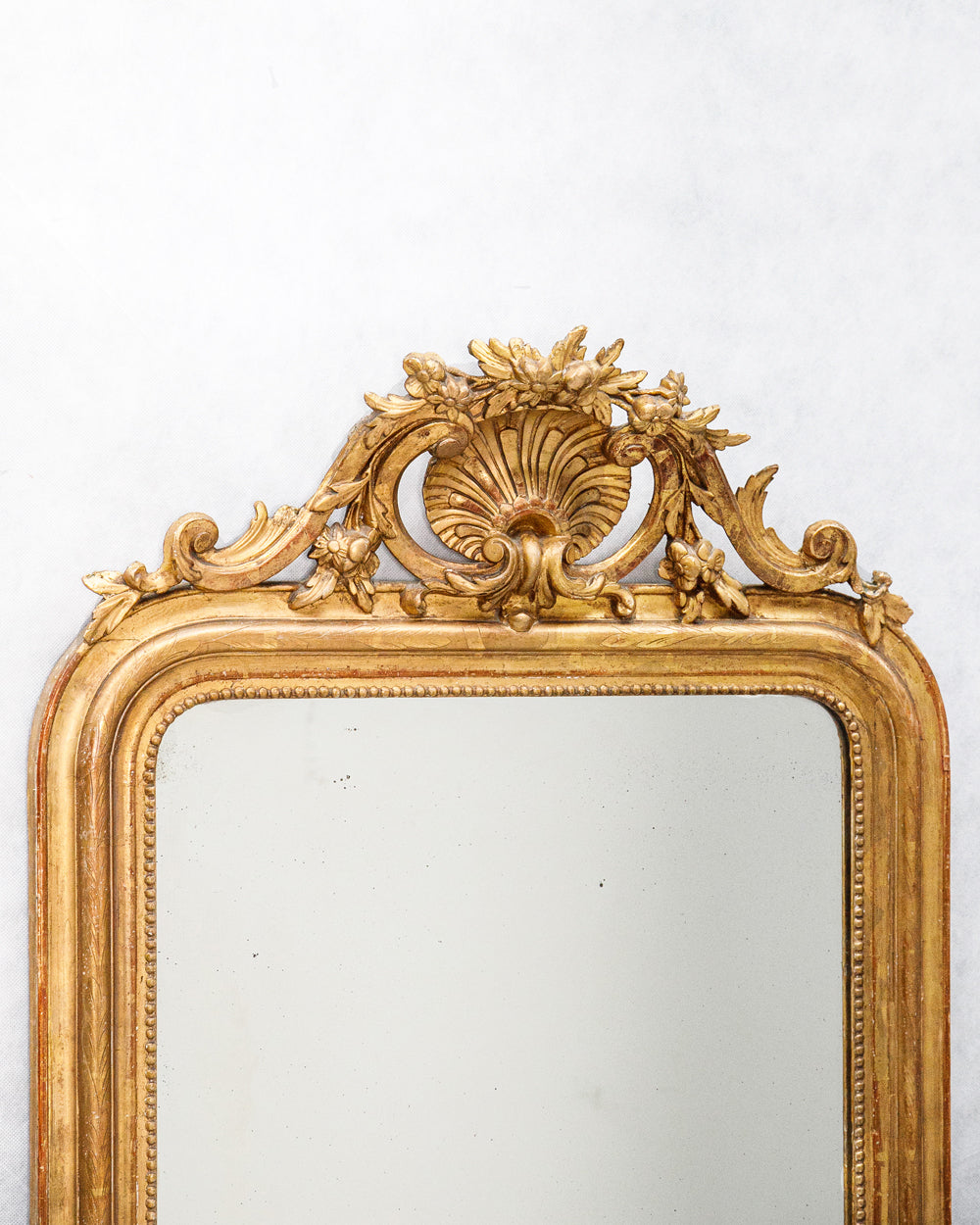 19th C Louis Philippe Mirror with Small Shell and Flower Crest