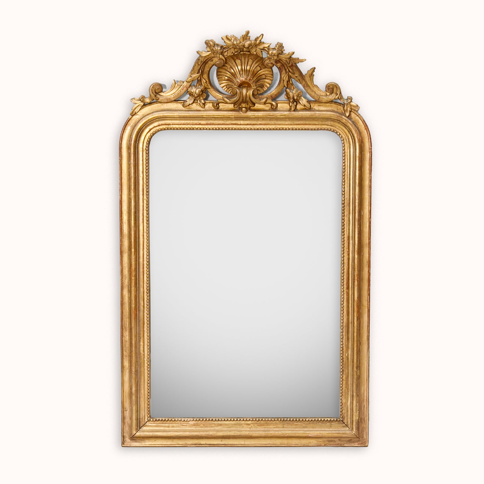 19th C Louis Philippe Mirror with Small Shell and Flower Crest