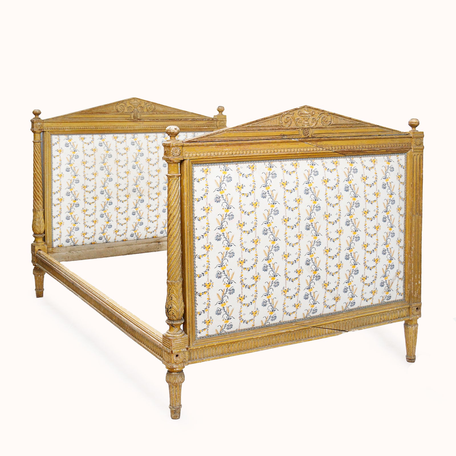 19th C Louis XVI Style Carved and Painted Daybed Bed Frame