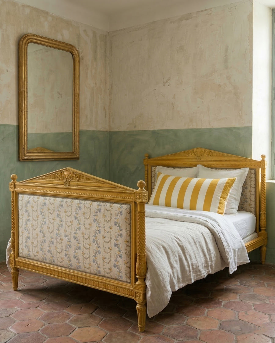 19th C Louis XVI Style Carved and Painted Daybed Bed Frame