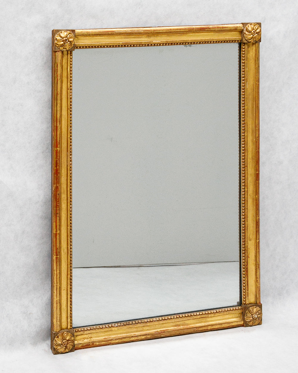 19th C Louis XVI Style Rectangular Mirror with Flower Corners