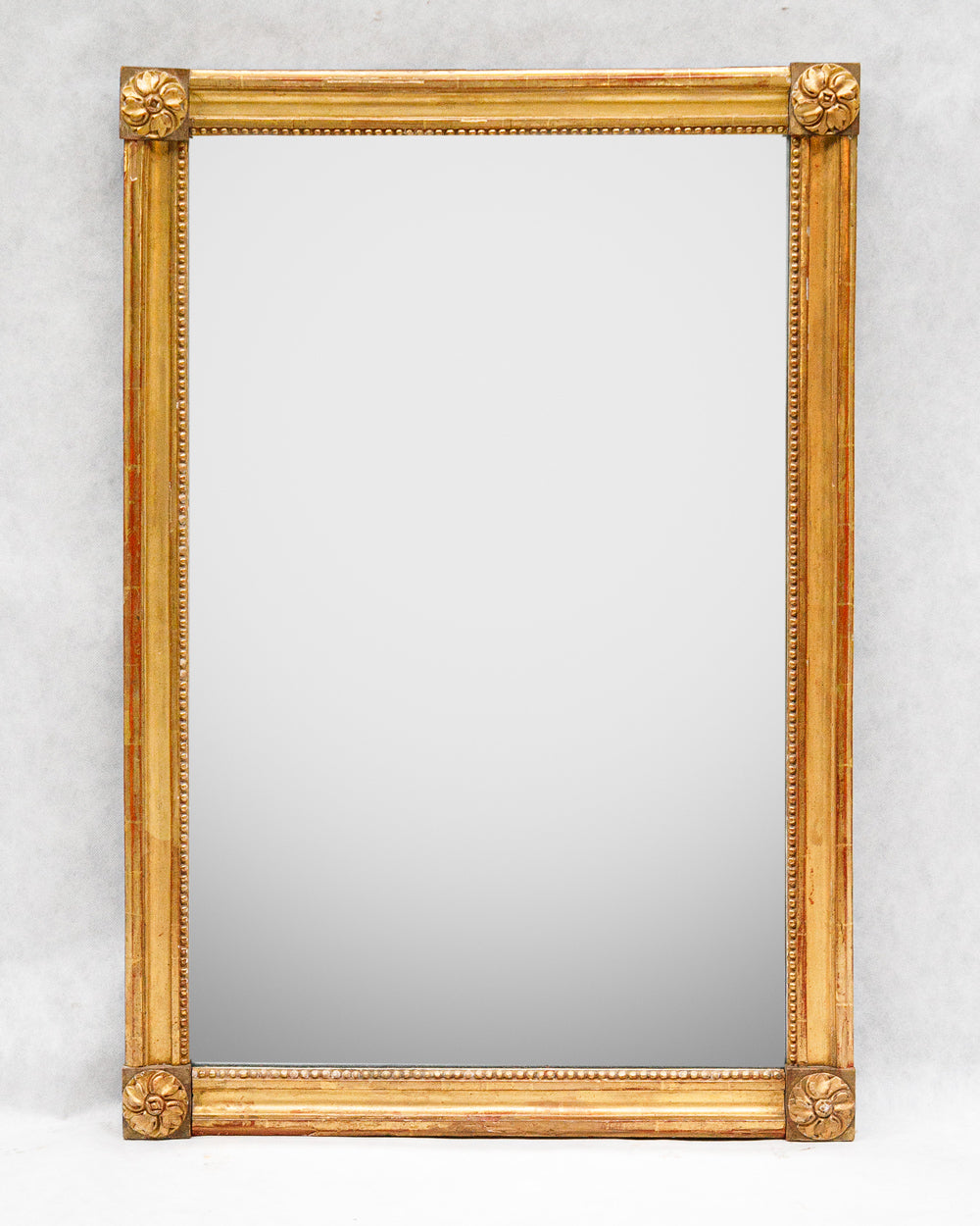 19th C Louis XVI Style Rectangular Mirror with Flower Corners