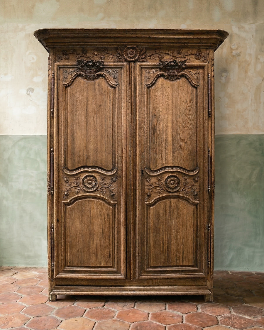 Rustic Antique French Marriage Armoire