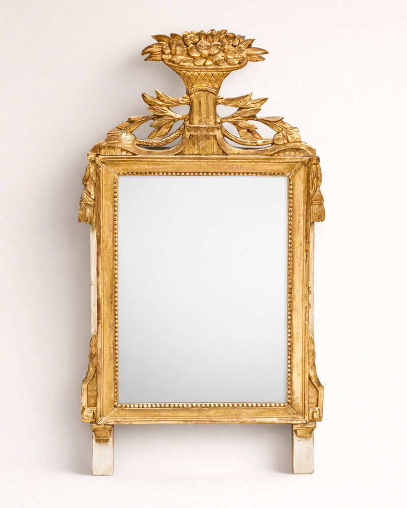 Small French Louis XVI Marriage Mirror with Basket and Tassels