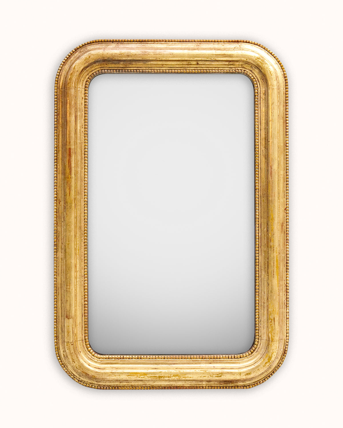 Antique 19th C French Giltwood Mirror with Double Pearl Rim