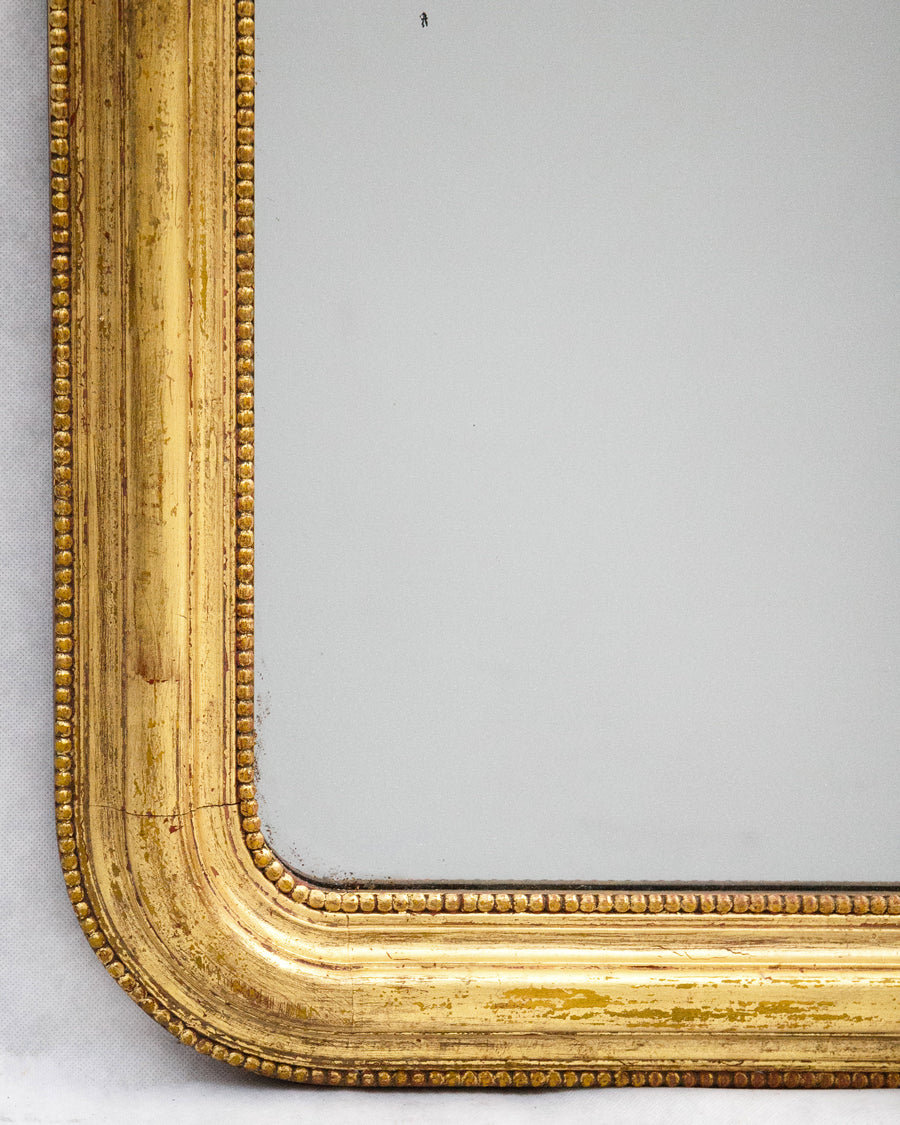 Antique 19th C French Giltwood Mirror with Double Pearl Rim