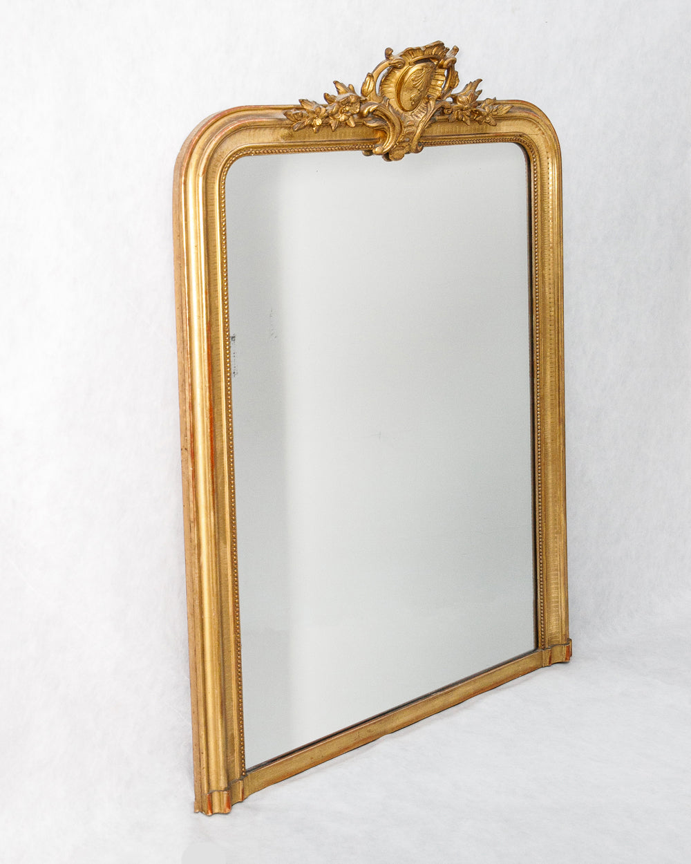 19th C Louis Philippe Mirror with Flower and Shield Crest