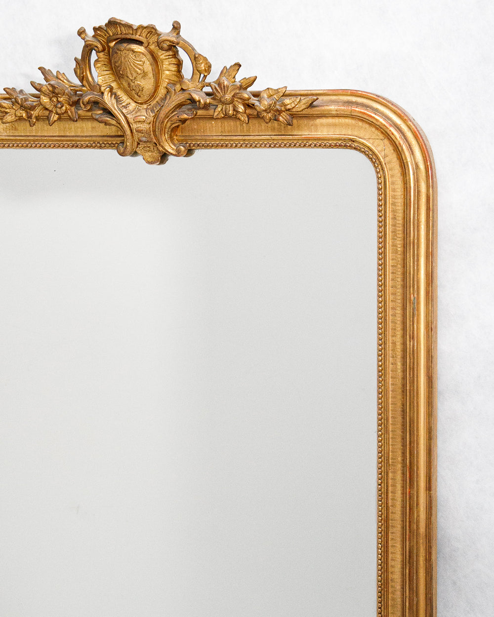 19th C Louis Philippe Mirror with Flower and Shield Crest