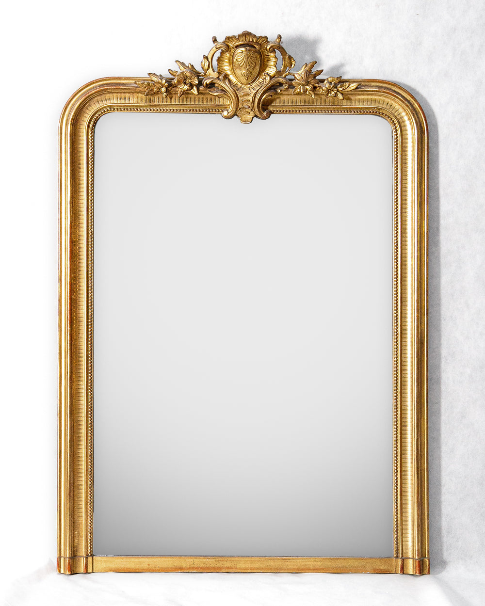 19th C Louis Philippe Mirror with Flower and Shield Crest