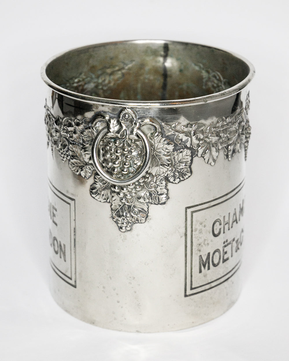 Vintage silver champagne bucket with Moét & Chandon branding, available via Wildschut Antiques