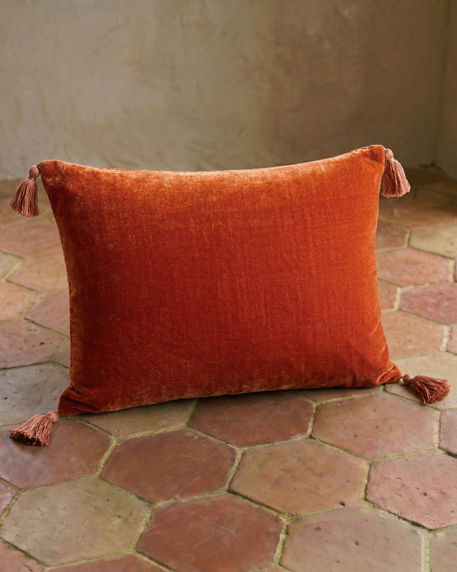 Silk Velvet Velour Pompom Cushion | Pondicherry