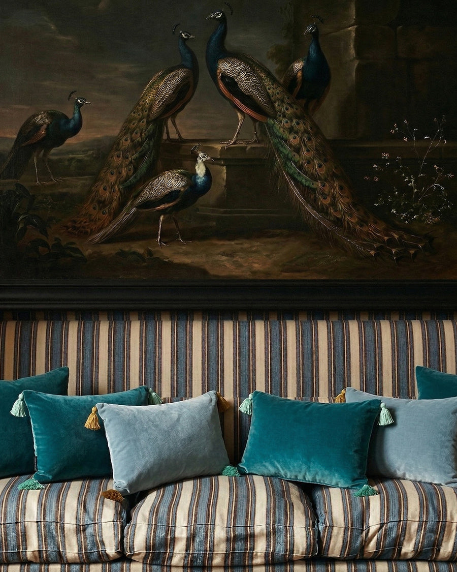 Silk Velvet Velour Pompom Cushion | Lombok Turquoise