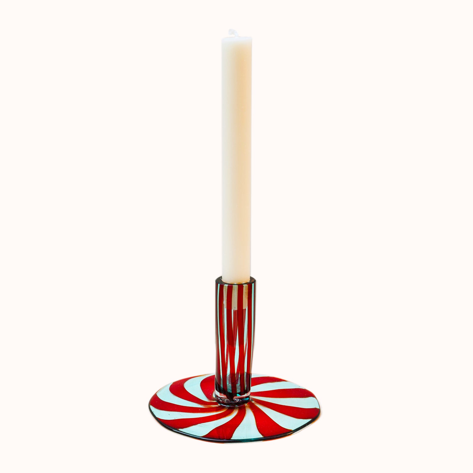 Murano Glass Red and Blue Swirl Ribbon Design Candlestick