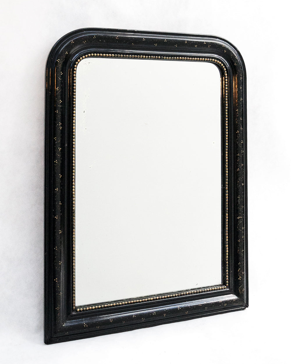 19th C Napoleon III Black Mirror with Hand-Painted Floral Details