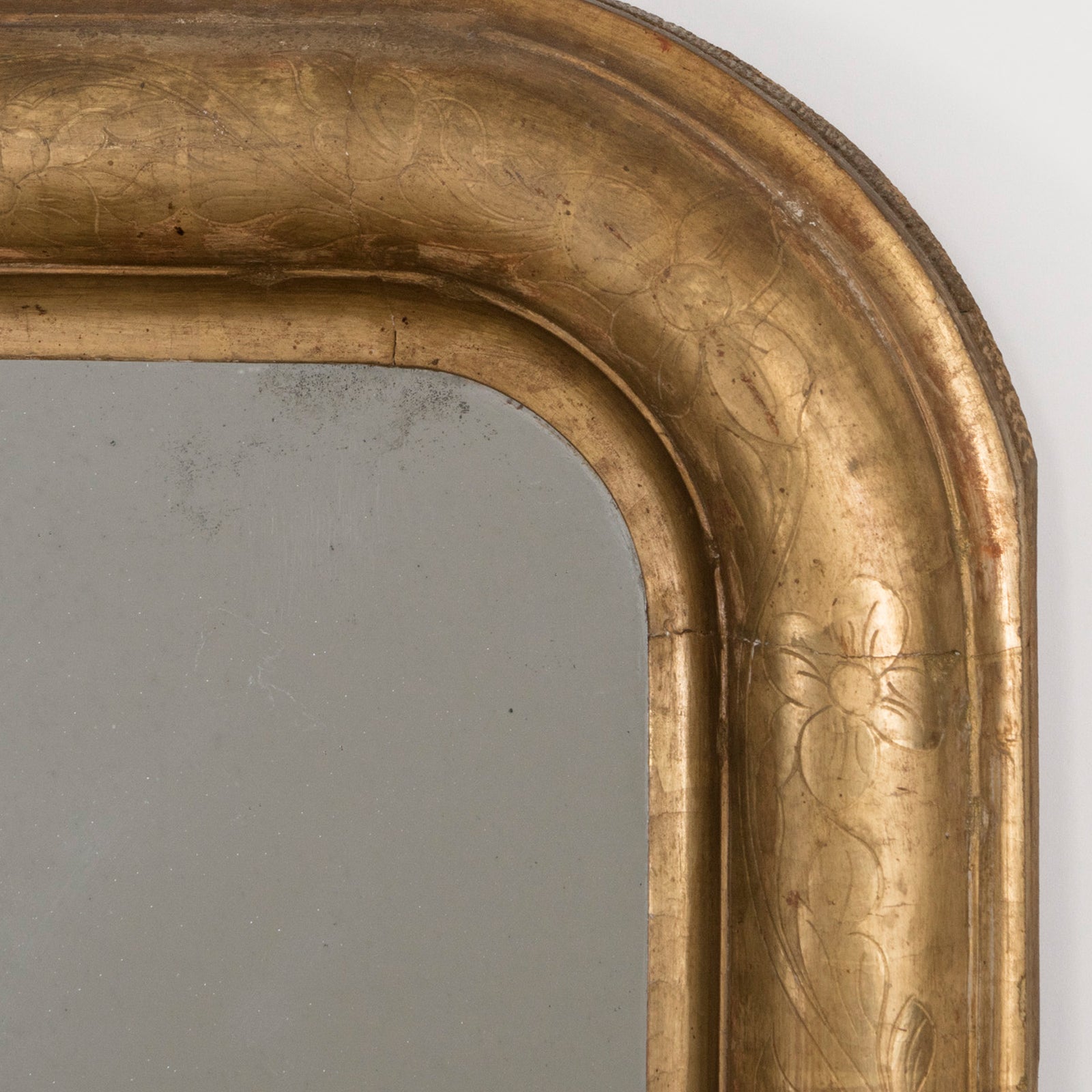 Narrow 19th C Louis Philippe Mirror with Flowers