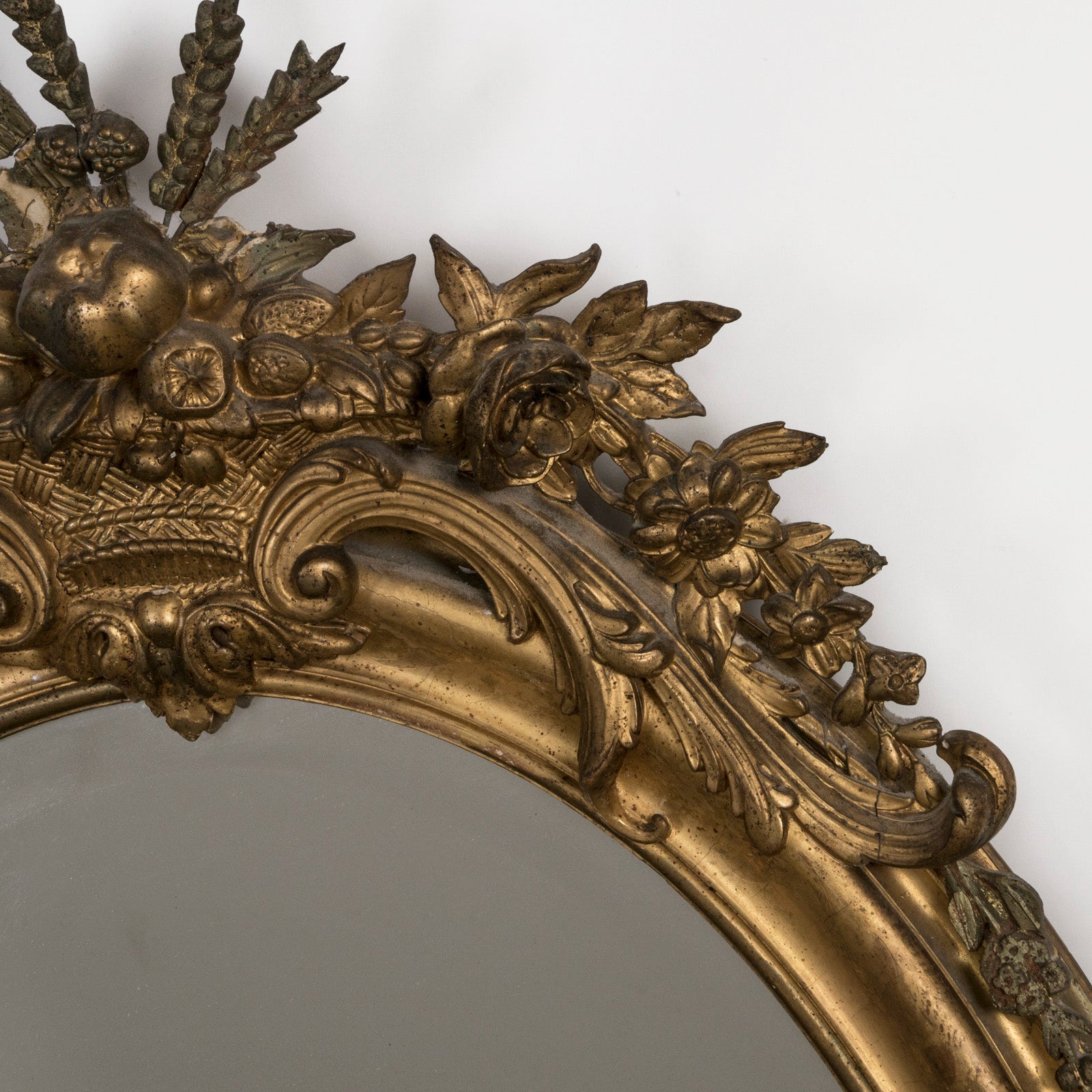 19th C French Oval Gold Leaf Mirror with Crest 