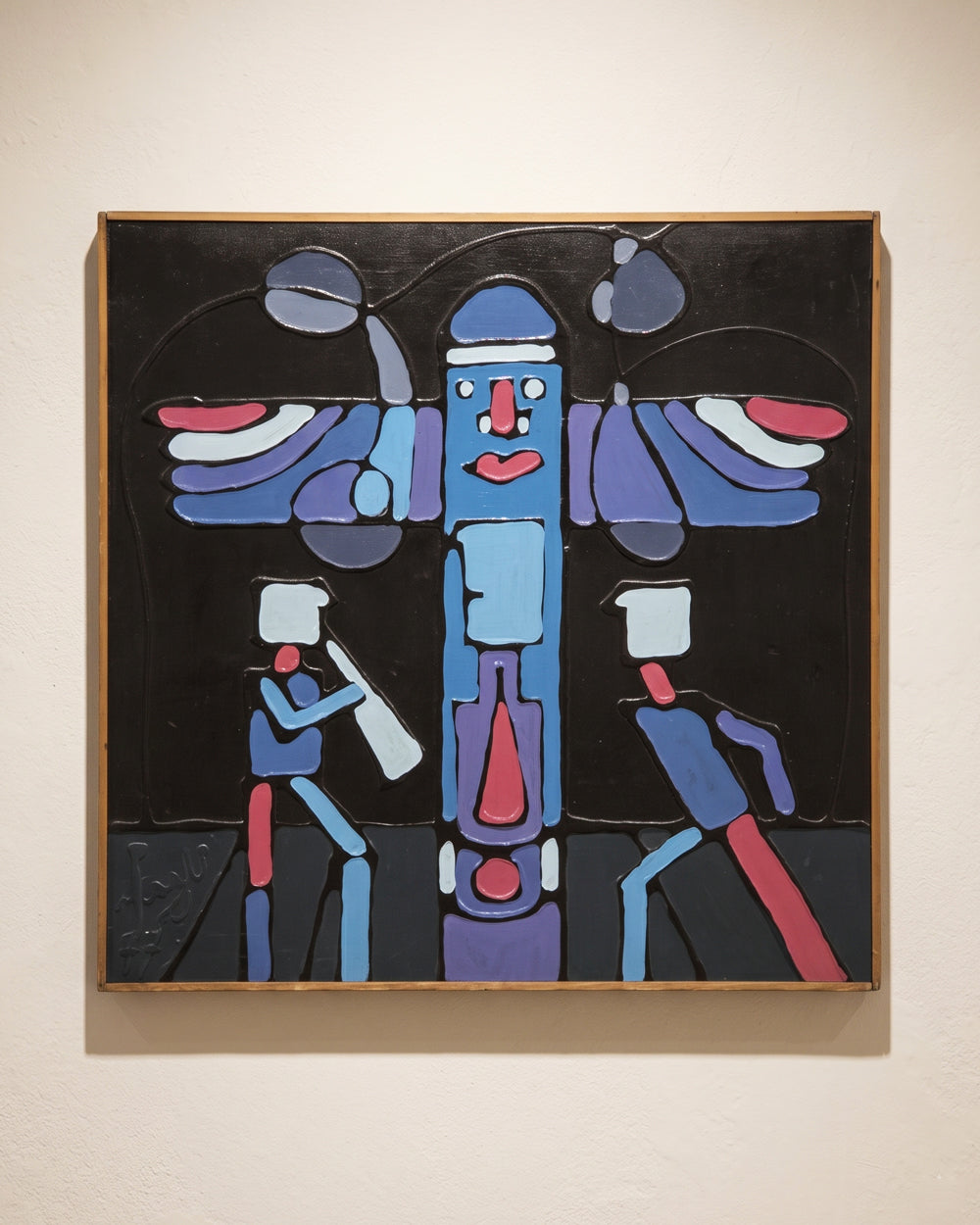 Italian Art Brut Totem Painting with Musicians, Francesco Magli, 1977