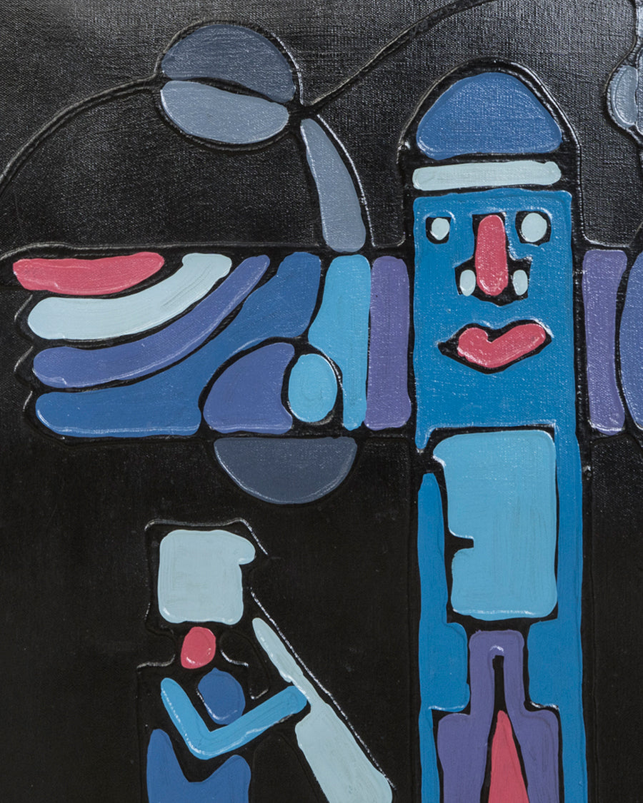 Italian Art Brut Totem Painting with Musicians, Francesco Magli, 1977
