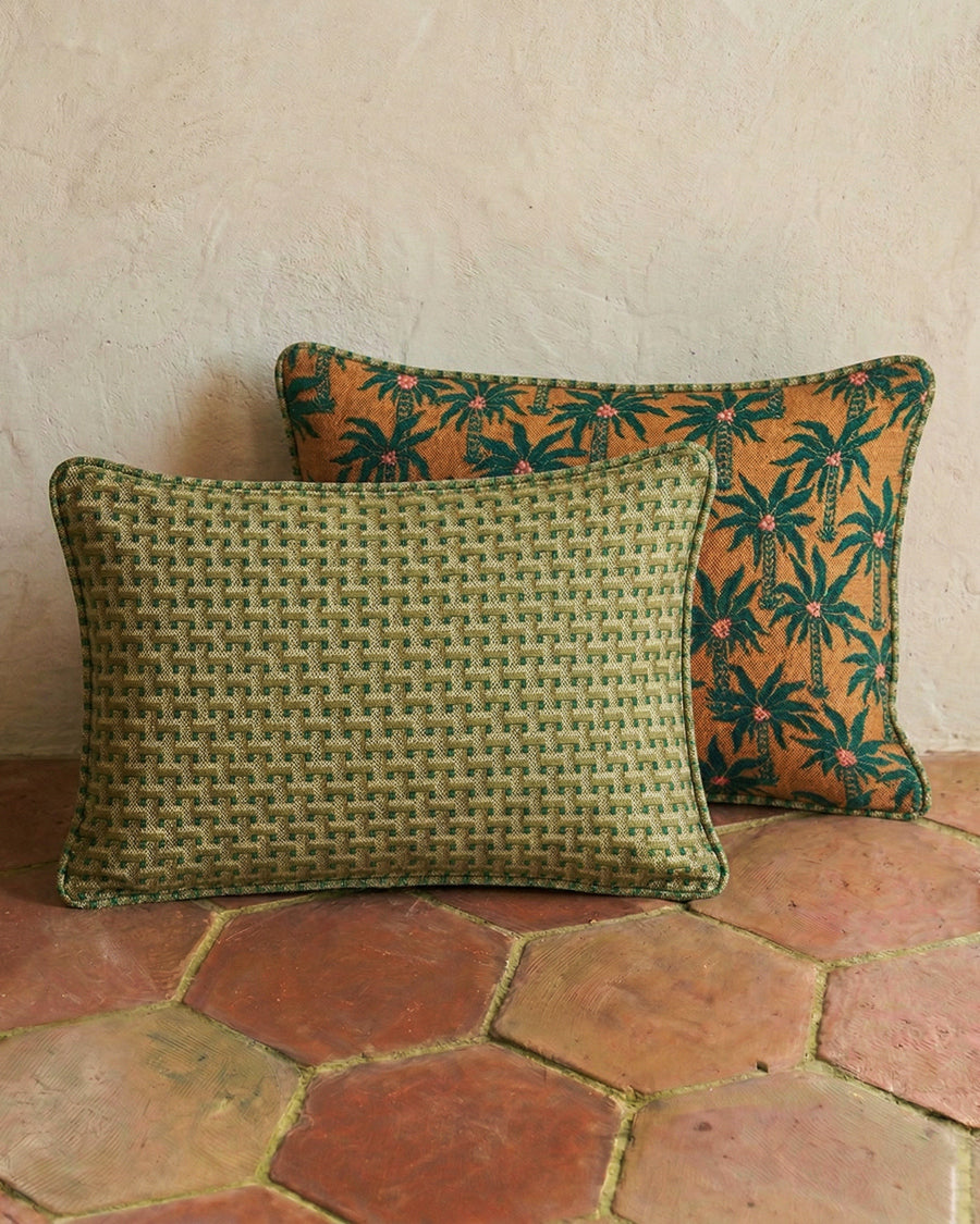 Double Sided Palm Tree Caramel & Olive Pillow by Palais