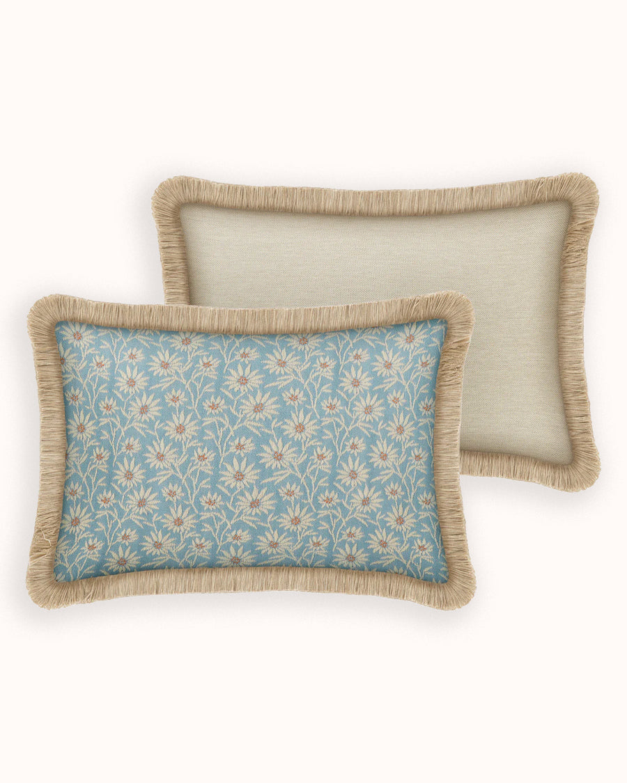 Two decorative pillows with floral patterns on a light background, by Dutch brand Palais, available via Wildschut Antiques.