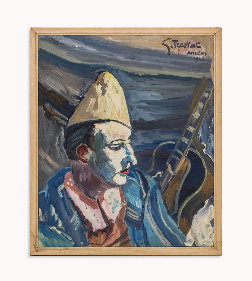 Mid Century Pierrot Clown Oil Painting