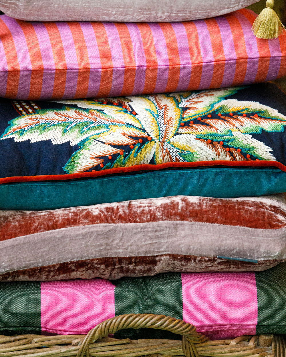 Heritage Weave Striped Pillow | Forest Green & Magenta