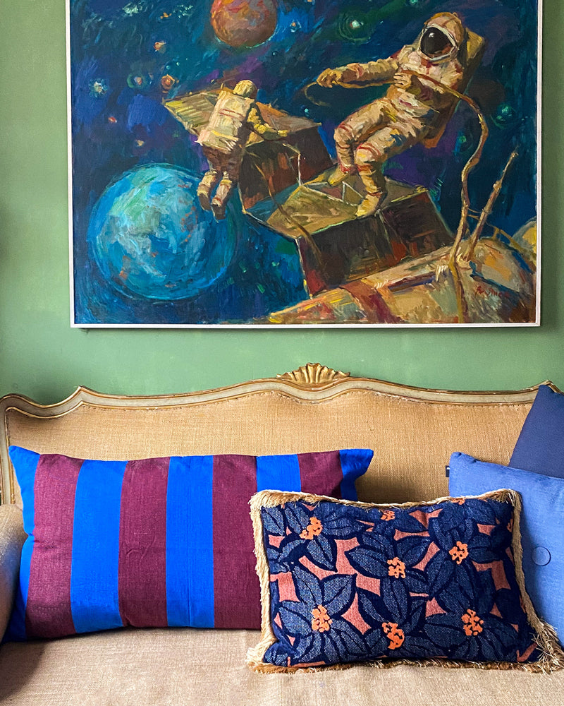 Heritage Weave Large Striped Pillow | Cobalt Blue & Plum