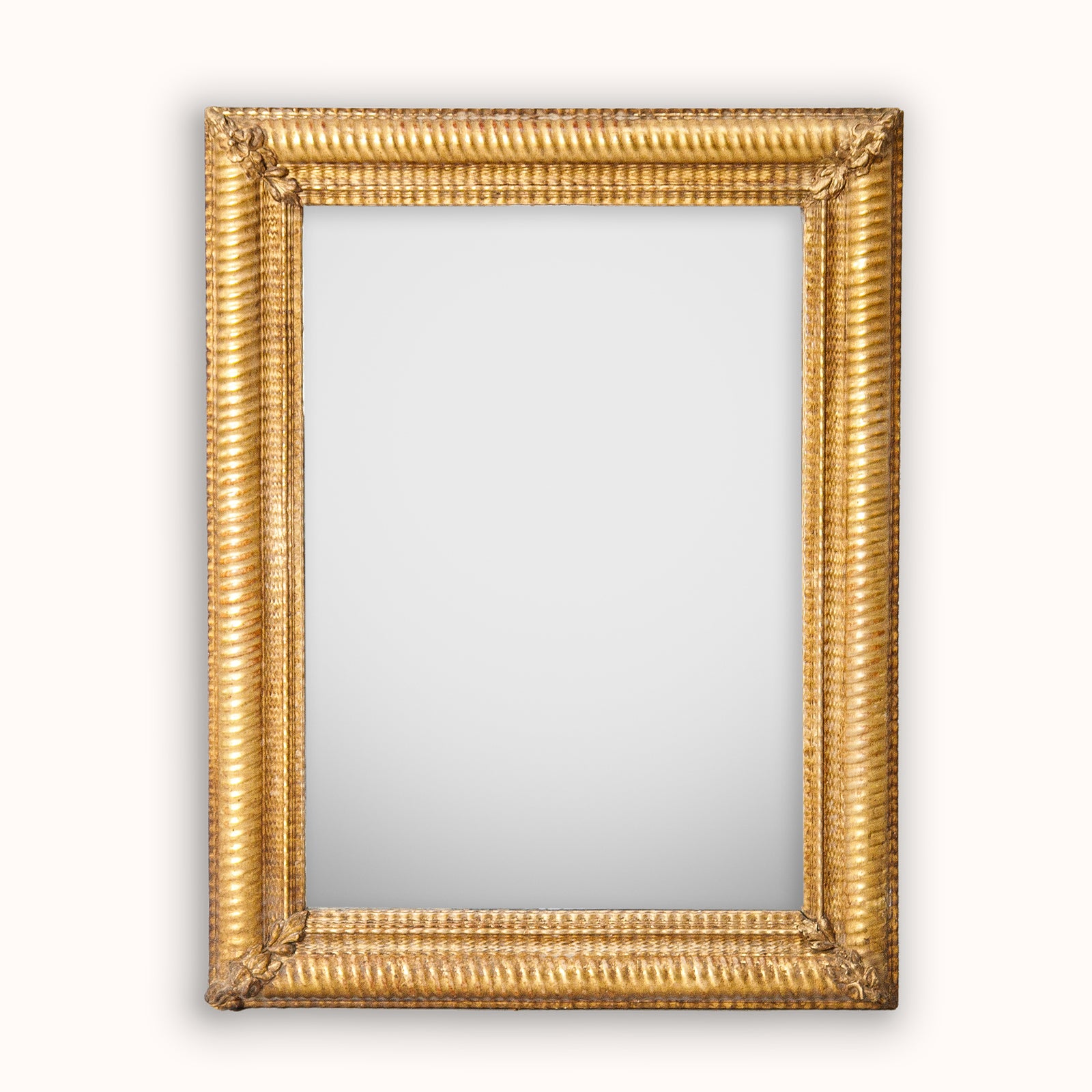 French 19th C Rectangular Golden Mirror with Ribbed Frame